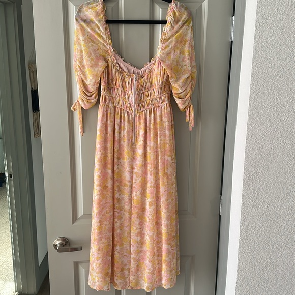 For Love and Lemons Eden Pink Floral Puff Sleeve Midi Dress - Picture 7 of 7